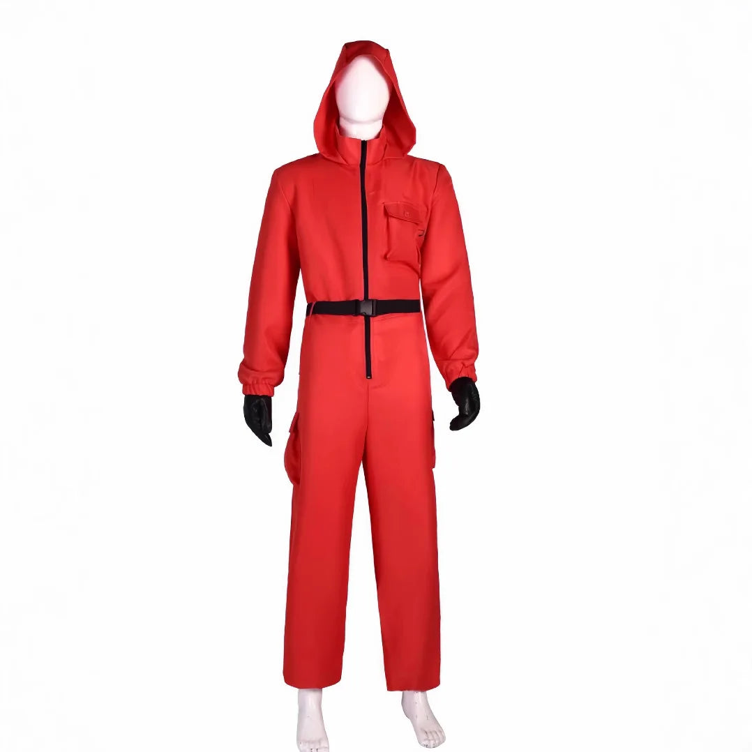 New Red Game Jumpsuit Cosplay Party Tracksuit Outfits Props Role Play Classic Costume From Korean TV Belt Full Mask Set