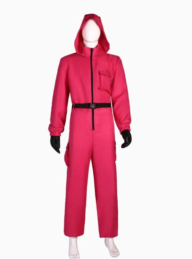 New Red Game Jumpsuit Cosplay Party Tracksuit Outfits Props Role Play Classic Costume From Korean TV Belt Full Mask Set