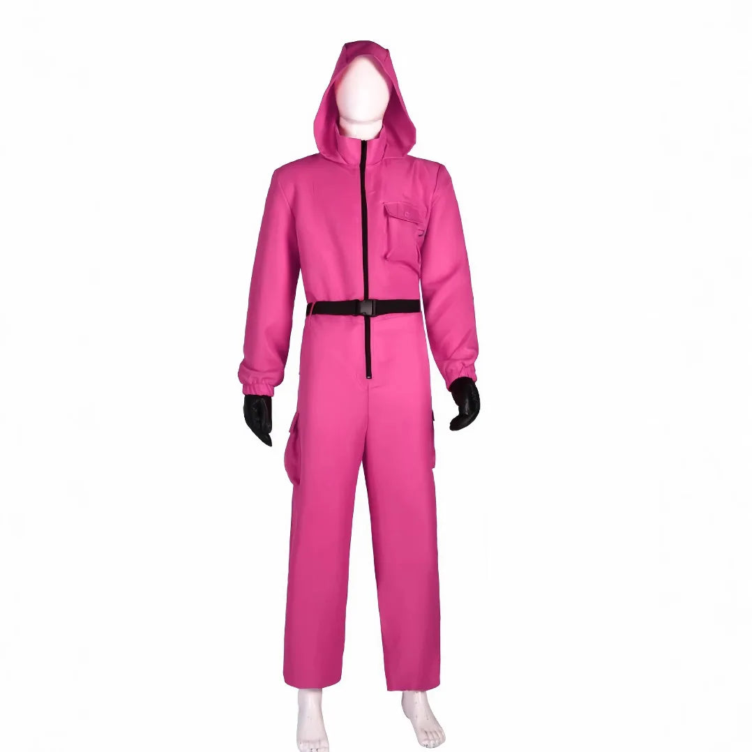 New Red Game Jumpsuit Cosplay Party Tracksuit Outfits Props Role Play Classic Costume From Korean TV Belt Full Mask Set