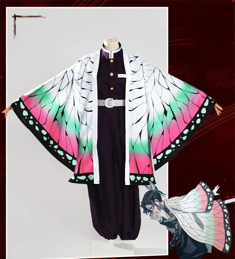 Anime Demon Slayer Kimetsu Geen Yaiba Kochou Shinobu Cosplay Kostuum Pruik Set Kimono Uniform Halloween Anime Kostuums Voor Kid