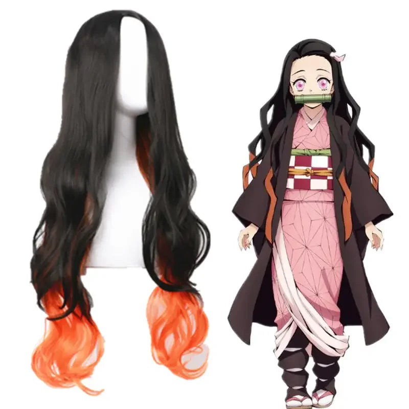 Anime Kimetsu No Yaiba Kamado Nezuko Cosplay Costume Kimono Demon Slayer Cosplay Wigs Hairs Halloween Carnival Women Outfit