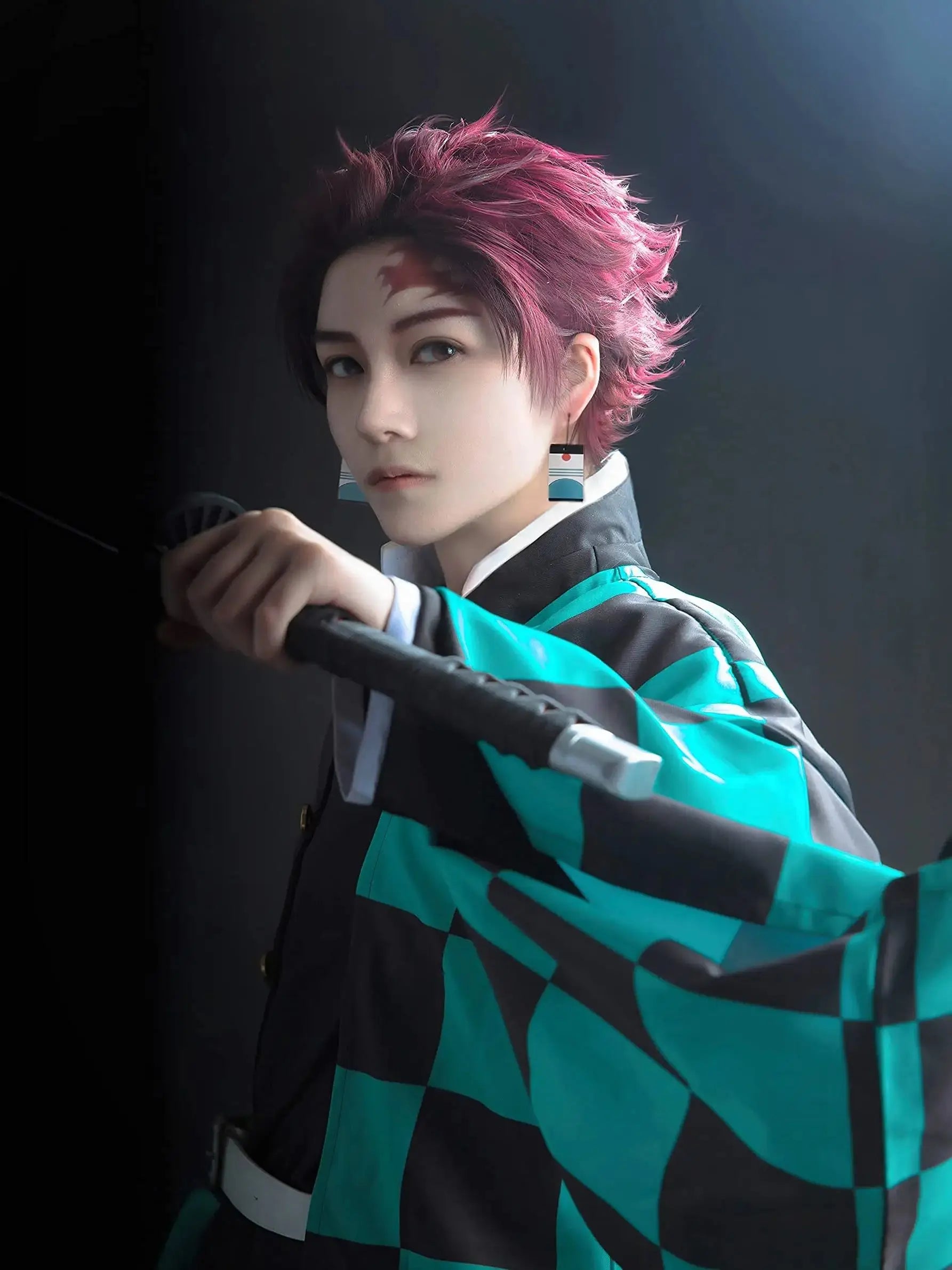 Anime Demon Slayer Kamado Tanjirou Cosplay Costume Kimetsu No Yaiba Cartoon Costume Sutis Wigs Halloween For Kids Adult CosParty