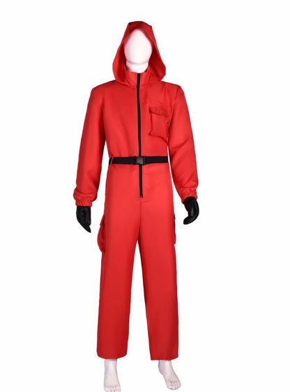 New Red Game Jumpsuit Cosplay Party Tracksuit Outfits Props Role Play Classic Costume From Korean TV Belt Full Mask Set