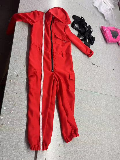 New Red Game Jumpsuit Cosplay Party Tracksuit Outfits Props Role Play Classic Costume From Korean TV Belt Full Mask Set