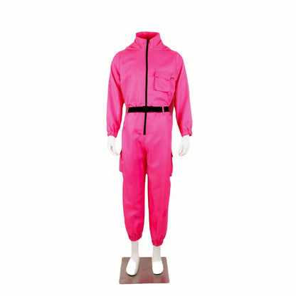 New Red Game Jumpsuit Cosplay Party Tracksuit Outfits Props Role Play Classic Costume From Korean TV Belt Full Mask Set
