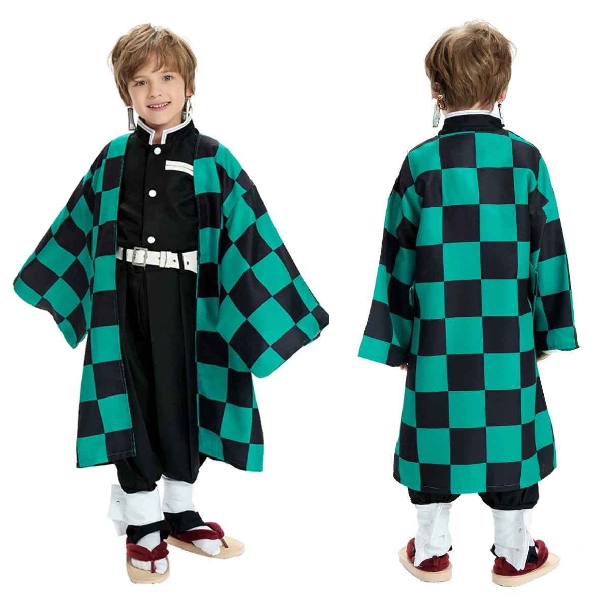 Anime Demon Slayer Kamado Tanjirou Cosplay Costume Kimetsu No Yaiba Cartoon Costume Sutis Wigs Halloween For Kids Adult CosParty