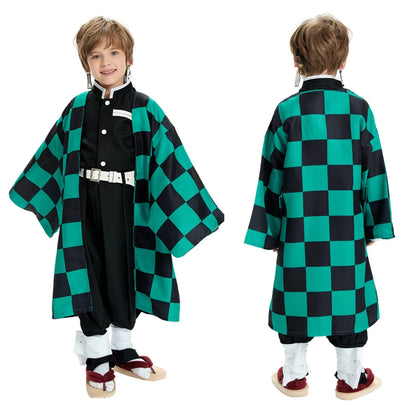 Anime Demon Slayer Kamado Tanjirou Cosplay Costume Kimetsu No Yaiba Cartoon Costume Sutis Wigs Halloween For Kids Adult CosParty