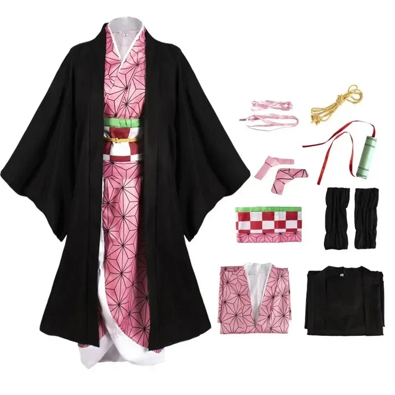 Anime Kimetsu No Yaiba Kamado Nezuko Cosplay Costume Kimono Demon Slayer Cosplay Wigs Hairs Halloween Carnival Women Outfit