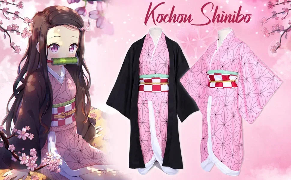 Anime Kimetsu No Yaiba Kamado Nezuko Cosplay Costume Kimono Demon Slayer Cosplay Wigs Hairs Halloween Carnival Women Outfit